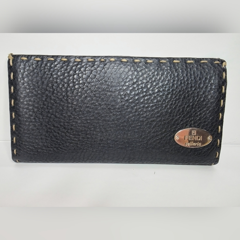 Fendi Selleria Black Leather Long Wallet | Hand-Stitched | COA Included